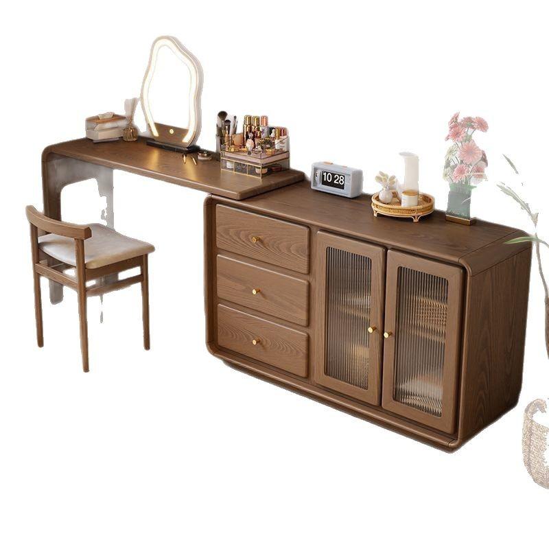 ドレッサー 実木製 回転式 コーナー 化粧台 伸縮式 収納付き 寝室用 胡桃色 原木色 白色