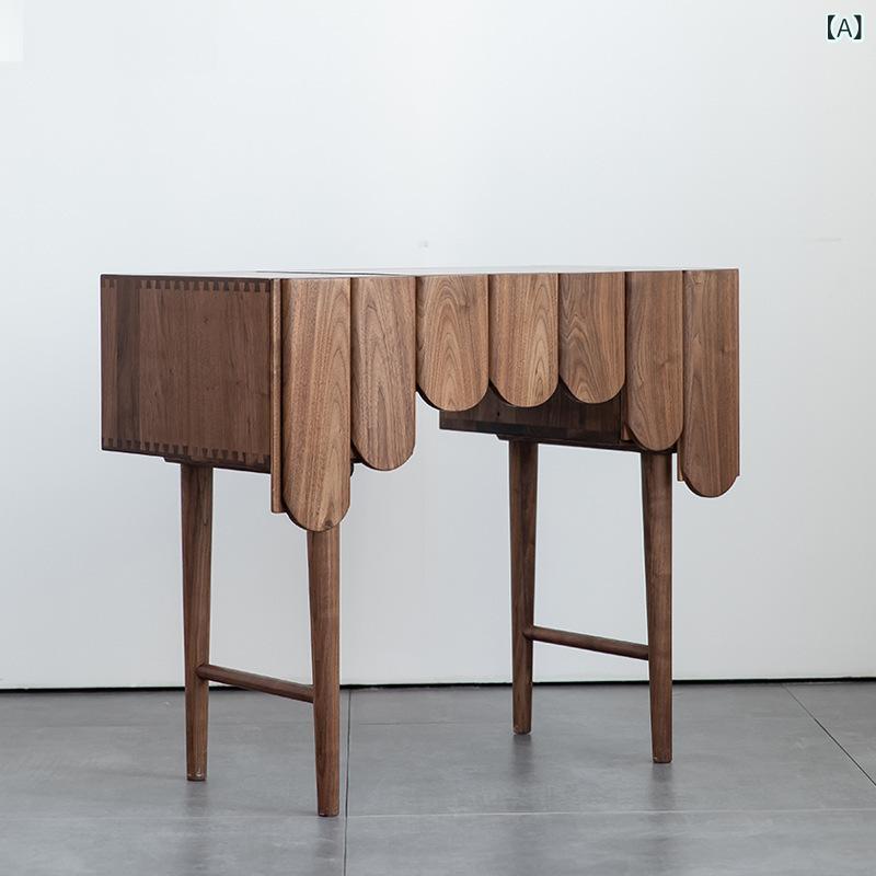 ドレッサー 北欧風 椅子付き 化粧台 無垢材 黒クルミ材 メイク台 コンパクト チェア スツール 鏡台 デ..