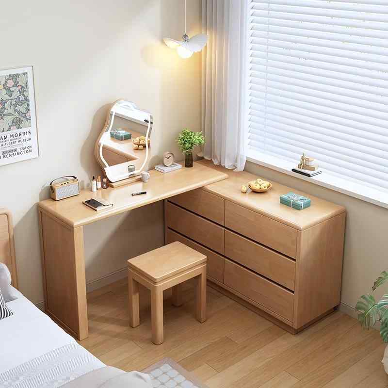 ドレッサー 新中式 スモールタイプ 寝室用 化粧台 チェスト一体型 伸縮式 ベッドエンド収納 胡桃色 原..