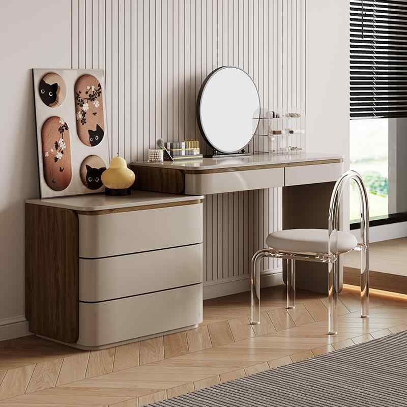 ドレッサー 全身無垢材 化粧台 鏡台 デスク一体型 寝室用 化粧テーブル 収納棚付き ベンチ付き キャビ..