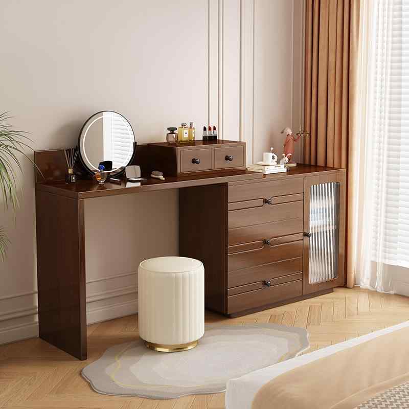 ドレッサー 椅子付き 木製 無垢材 寝室用 化粧台 収納キャビネット付き スツール付き 鏡付き コンパク..