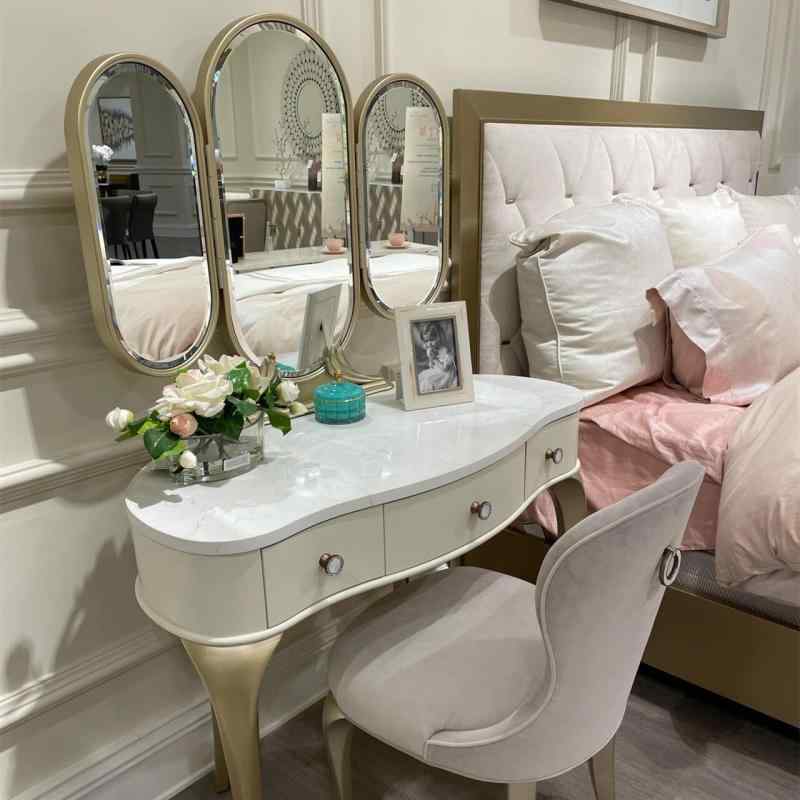 ドレッサー 化粧台 木製 メイク台 ミラー付き 鏡付き 椅子なし チェアなし 寝室 榉木 シャンパンゴールド