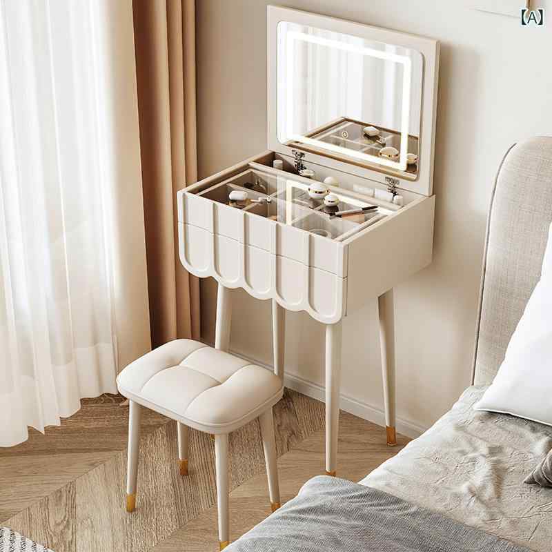 ドレッサー ミニ 化粧台 寝室用 コンパクト メイクテーブル スツール付き 現代風 シンプル 高級感 三面..