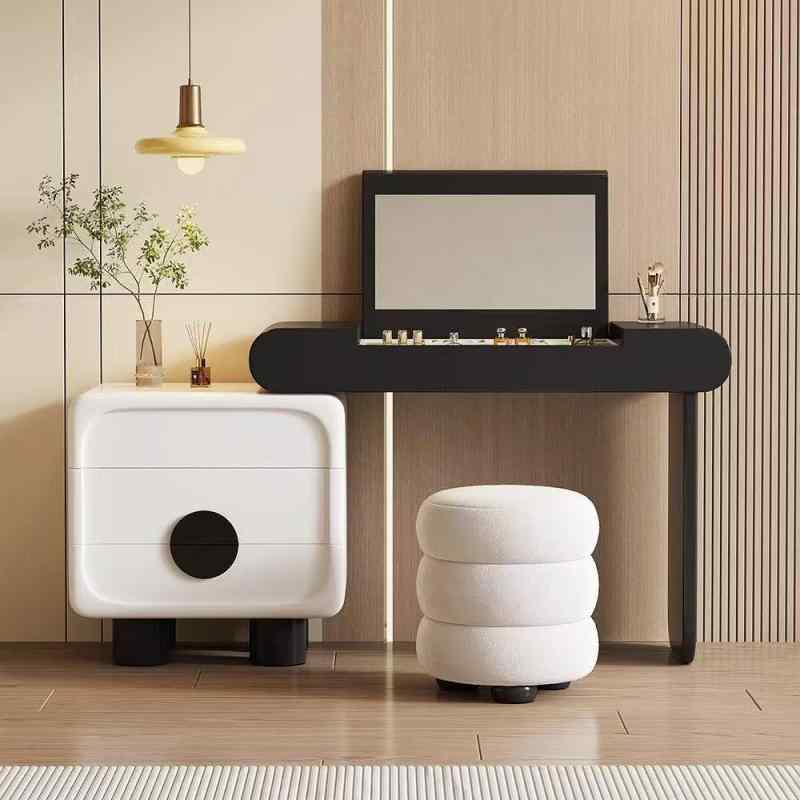 ドレッサー 実木製 3段チェスト 一体型 寝室用 ヨーロピアン風 小型 フラップ式 化粧台 メインベッドル..