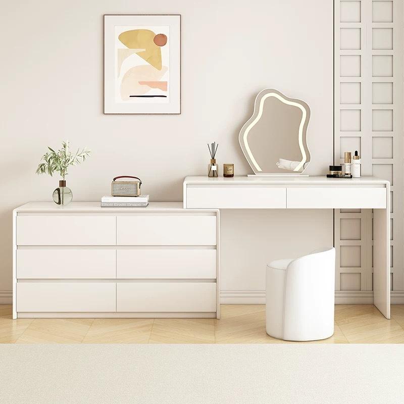 ドレッサー 椅子付き 収納一体型 寝室家具 メイクアップテーブル 伸縮式 ベッドサイドキャビネット 3段..