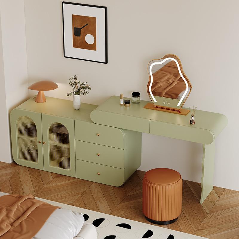 ドレッサー 実木 ミラー付き 椅子付き 化粧台 一体型 伸縮式 क्रीम色 北欧風 シンプル おしゃれ 寝室用..
