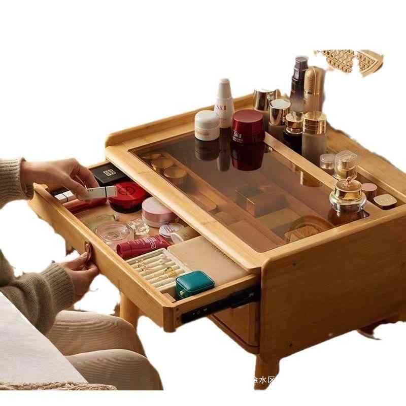 ドレッサー ミニ 化粧台 ベッドルーム用 コンパクト 省スペース 60cm幅 竹製 収納付き 鏡付き ドレッサ..