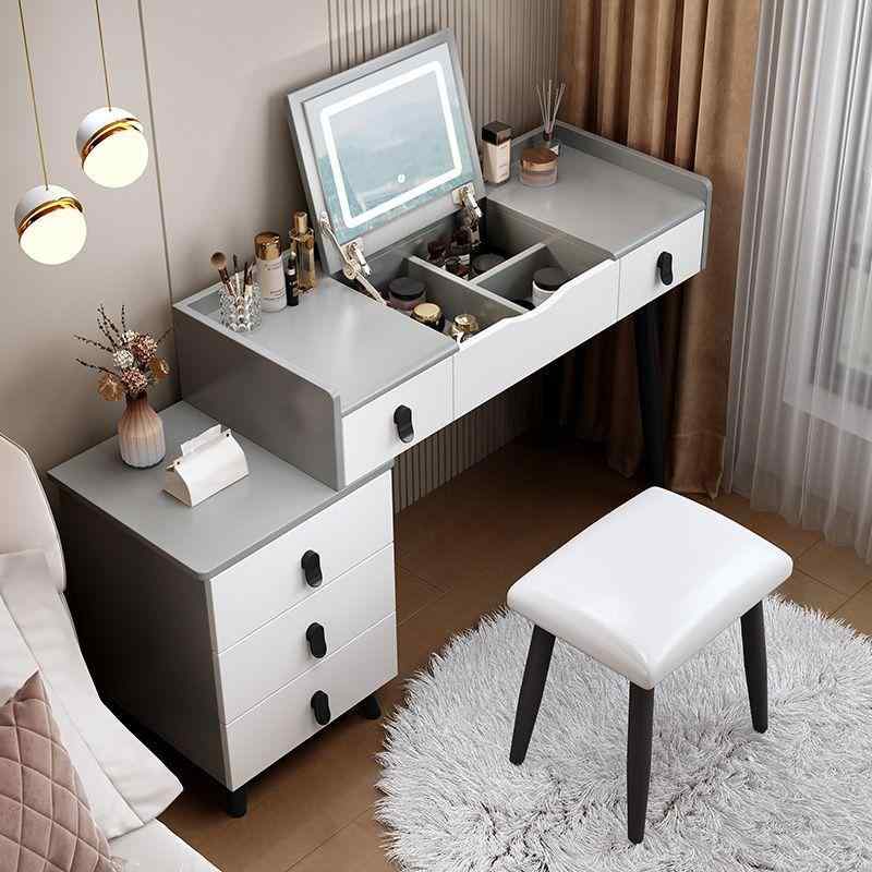 ドレッサー レディース 小さめ ドレッサー 椅子付き 化粧台 鏡台 収納付き 寝室 人造板 グレー ホワイト