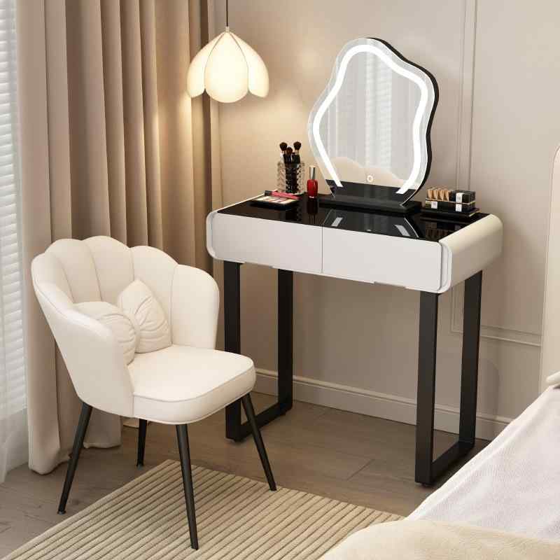 ドレッサー 実木製フレーム 化粧台 椅子付き 鏡付き ブラック ミニドレッサー コンパクト 省スペース ..