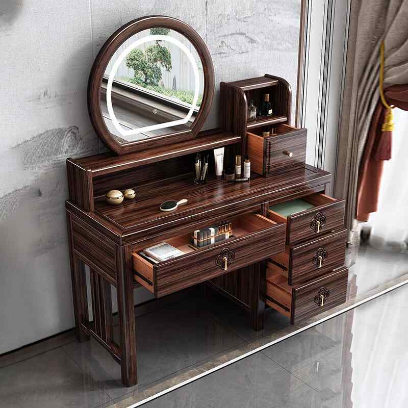 ドレッサー 木製ドレッサー 収納一体型テーブル 寝室家具 化粧台 鏡台 スツール付き 紫金檀木 無垢材 ..
