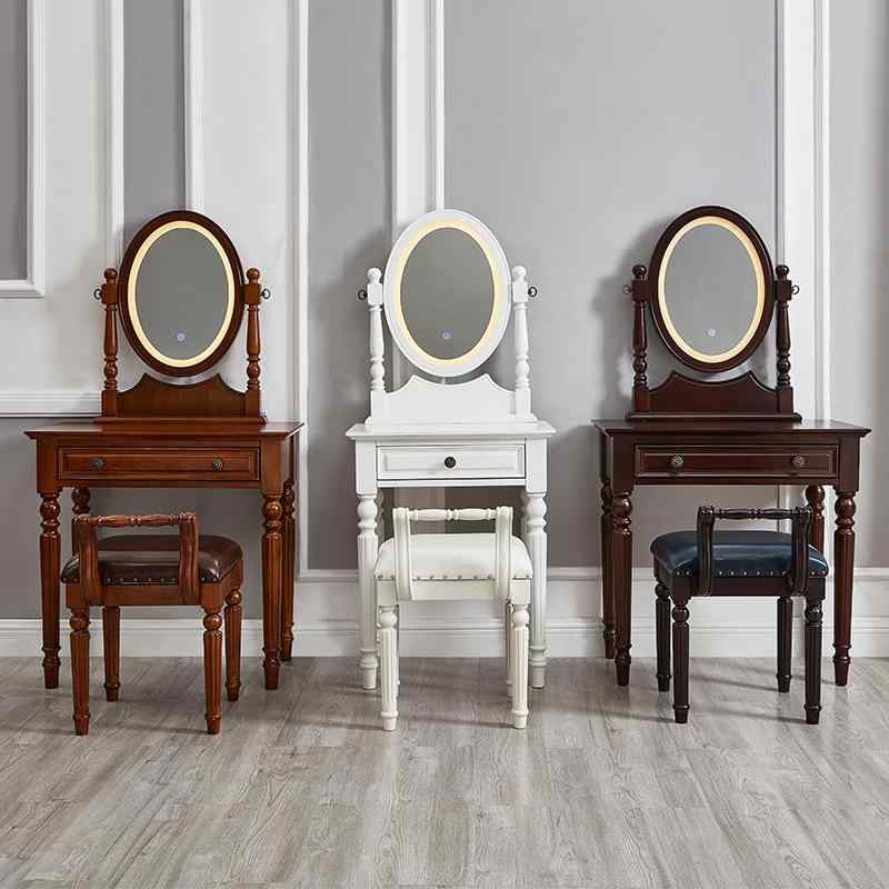 ・スタイル: 美式・カラー: 胡桃色、深色、白色・サイズ: 60x40x145cm、76x40x145cm・空間: 寝室・対象: 子供・鏡の有無: 有・化粧椅子: 有・引出し: 有・台面材質: その他