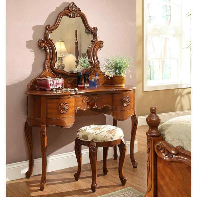 ドレッサー 木製 スモールハウス ベッドルーム ヨーロピアン ラグジュアリー 彫刻 レトロ メイクアップ..