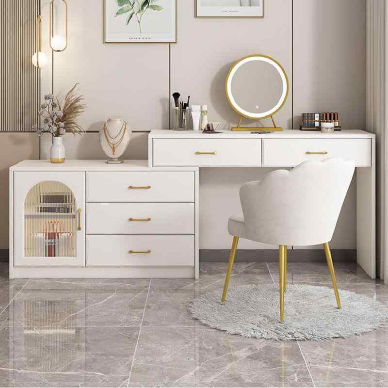 ドレッサー 化粧台 寝室用 メイク台 収納付き 伸縮式 勉強机 クリーム風 暖白色