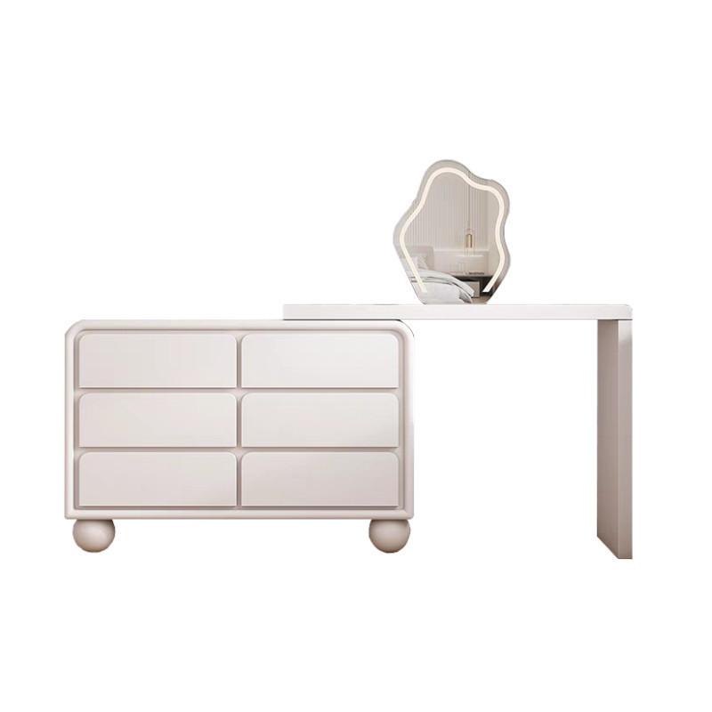 ドレッサー 化粧台 収納一体型 伸縮式 コーナー メイクテーブル 6段チェスト 3段チェスト クリーム色 ..