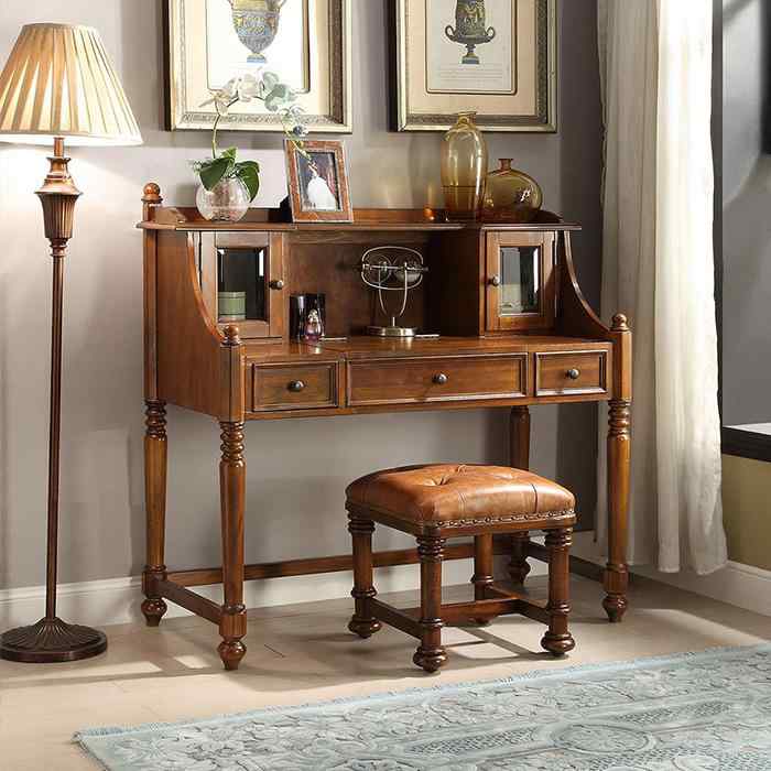 ドレッサー ベッドサイドテーブル 一体型 寝室家具 省スペース 多機能 収納 化粧台 ダークブラウン ブ..