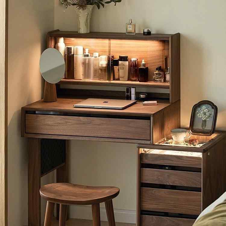 ドレッサー 北欧風 無垢材 ベッドサイドテーブル 一体型 ドレッサーチェスト 寝室用 メイクアップテー..