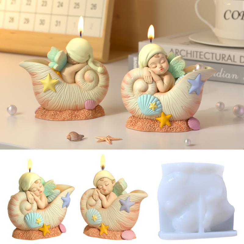 アロマキャンドル モールド 海螺 子供 シリコンモールド DIY 樹脂 車載 摆件 石膏 滴胶 成型 ベーキン..