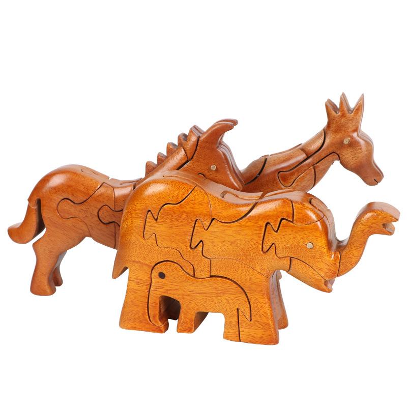 木製パズル 知育玩具 子供 向け 動物 積み木 想像力 思考力 発想力 集中力 手と目の協調性 脳トレ おもちゃ ワニ 犬 海馬 イルカ 猿 鶏 虎 ネズミ 龍 ラクダ 馬 親子 ゾウ 蛇 ウサギ カメ バイオリン 羊 キリン 豚 ティラノサウルス 牛
