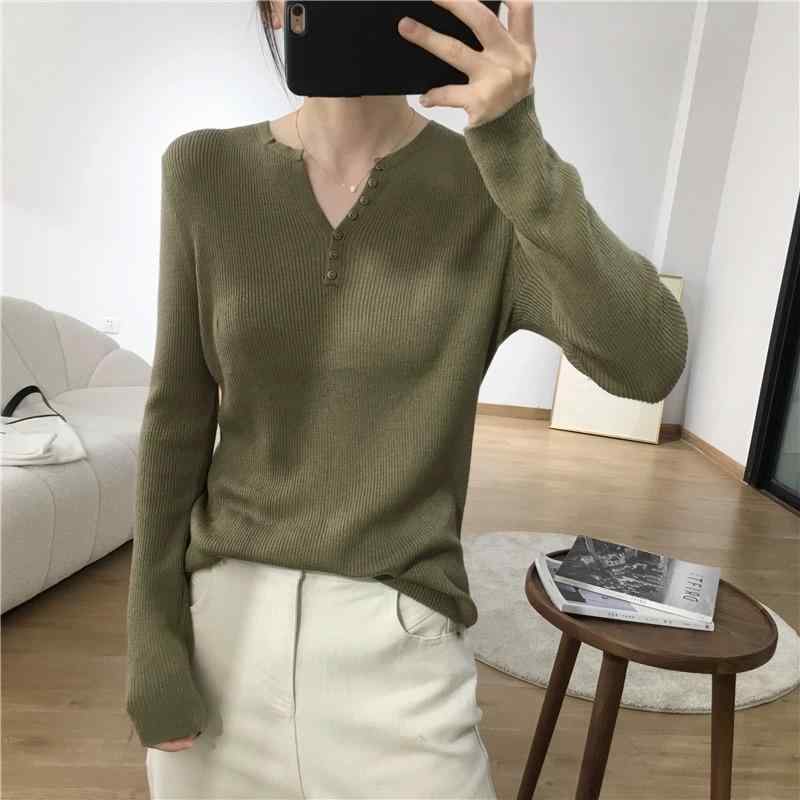 ニット レディース 韓国風 長袖 トップス Vネック 薄手 ウール混 カットソー フェミニン 通勤 オフィス..