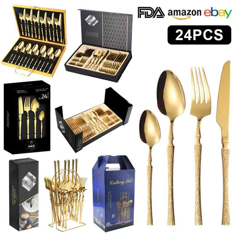 カトラリーセット ステンレス製 ディナーセット ナイフ フォーク スプーン 24本セット ホテル レストラ..