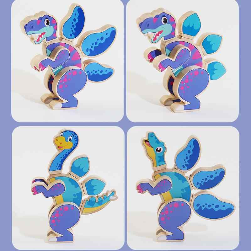 恐竜 積み木 キッズ 知育玩具 木製 パズル モンテッソーリ おもちゃ 立体 組み立て 恐竜セット 男の子 女の子 4歳 5歳 6歳 誕生日 ギフト