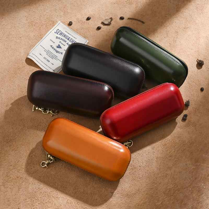 サングラスケース 本革 イタリア 植鞣革 レザー 携帯用 メガネケース 銅製フック付き ブラック ブラウ..