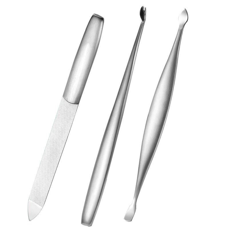 ネイルケアセット ステンレス製 ネイルファイル 甘皮プッシャー V字カッター付き 爪やすり 爪磨き 携帯..