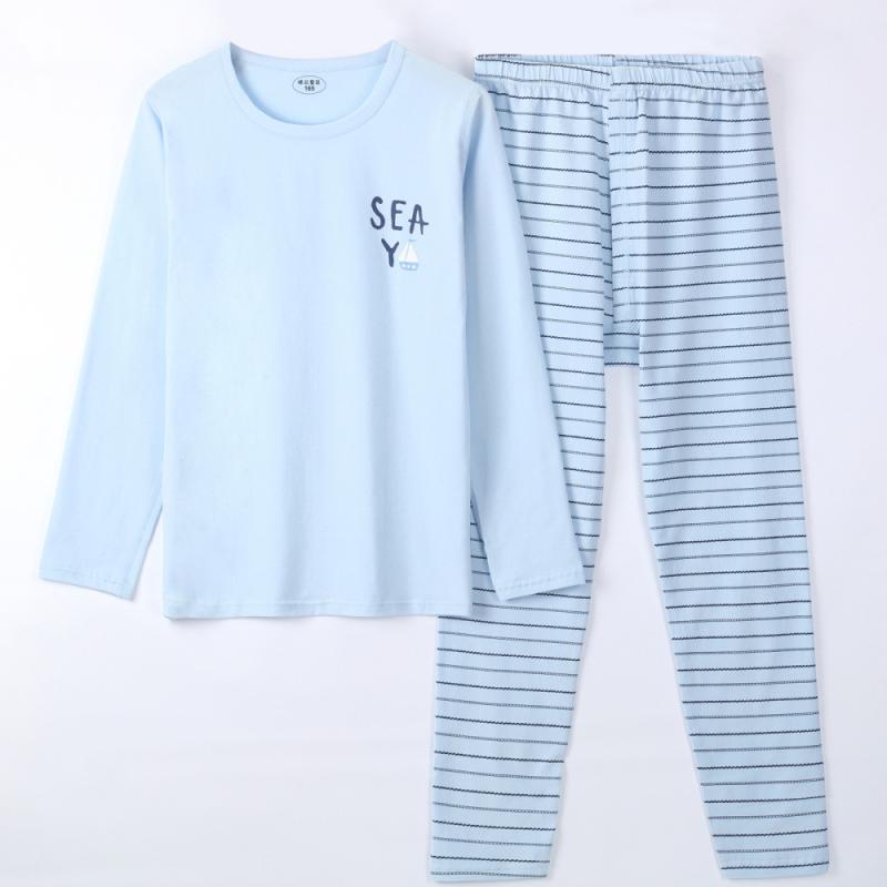 子供用インナーウェア 上下セット 秋冬 学生 薄手 綿95% 保温性 丸首 長袖 長ズボン パジャマ 部屋着 浅紫色(4)