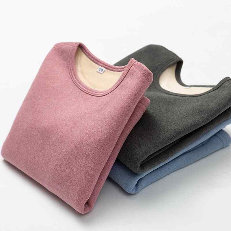 子供用 インナー トップス 加絨 長袖シャツ 男女兼用 中大キッズ 裏起毛 あったか 秋冬 無地 普段着 部..