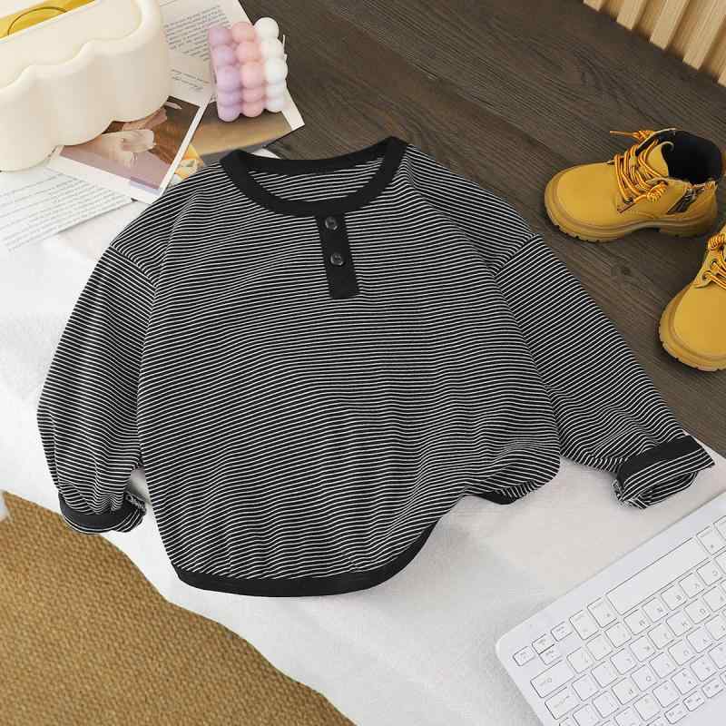 子供服 カットソー 長袖Tシャツ 男女兼用 ベビー服 徳绒素材 トップス ストライプ柄 春秋 普段使い