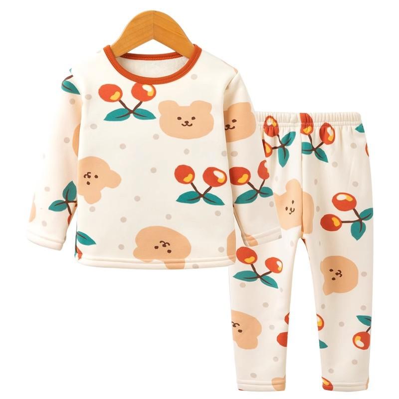 子供用パジャマ 上下セット 裏起毛 厚手 秋冬 男女兼用 キッズ ルームウェア 綿混紡 暖か かわいい 花柄 バニー イチゴ