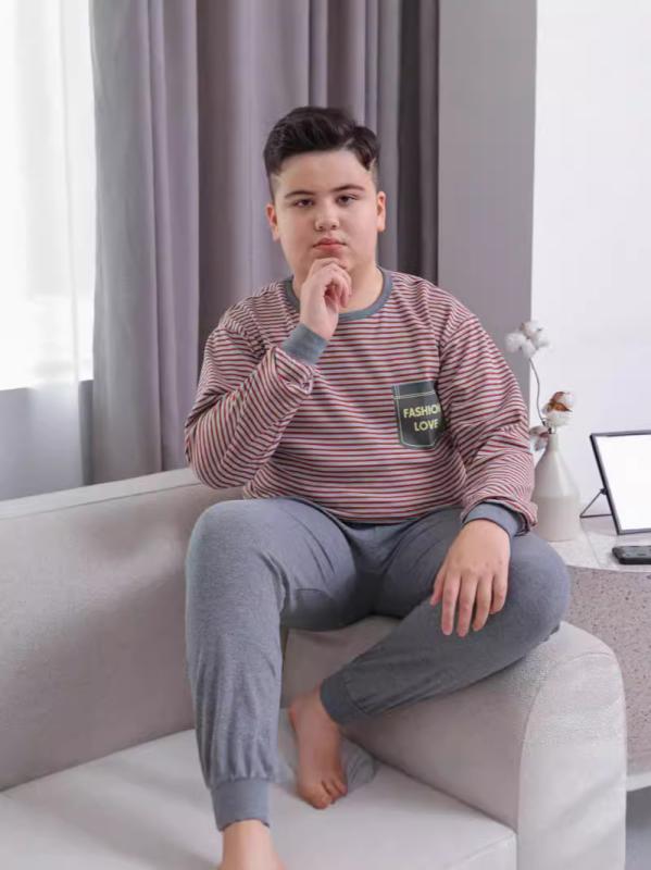 子供服 インナーウェア 上下セット 男の子 中学生 大きいサイズ コットン100％ 保温性 秋冬 厚手 柔らかい 肌触り良い 縞模様 星柄 くま 猫