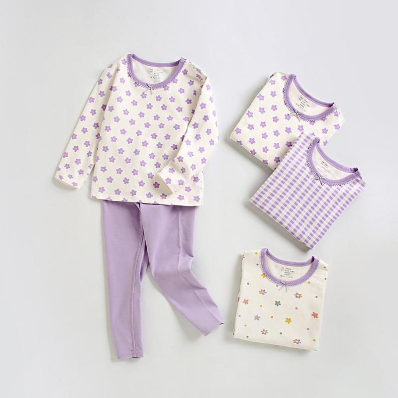 子供用パジャマ 春秋 上下セット 女児 長袖 長ズボン 綿100% 磨毛 保温 インナーウェア ルームウェア 花柄 かわいい 100cm 110cm 120cm 130cm 140cm 150cm 160cm