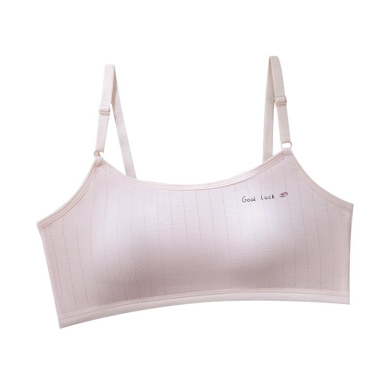 ブラジャー ガールズ タンクトップ型 スクールインナー 再生繊維 三角ブラ 薄型パッド 肩紐取り外し可能 防走光 快適 ホワイト ベージュ ピンク系 グレー