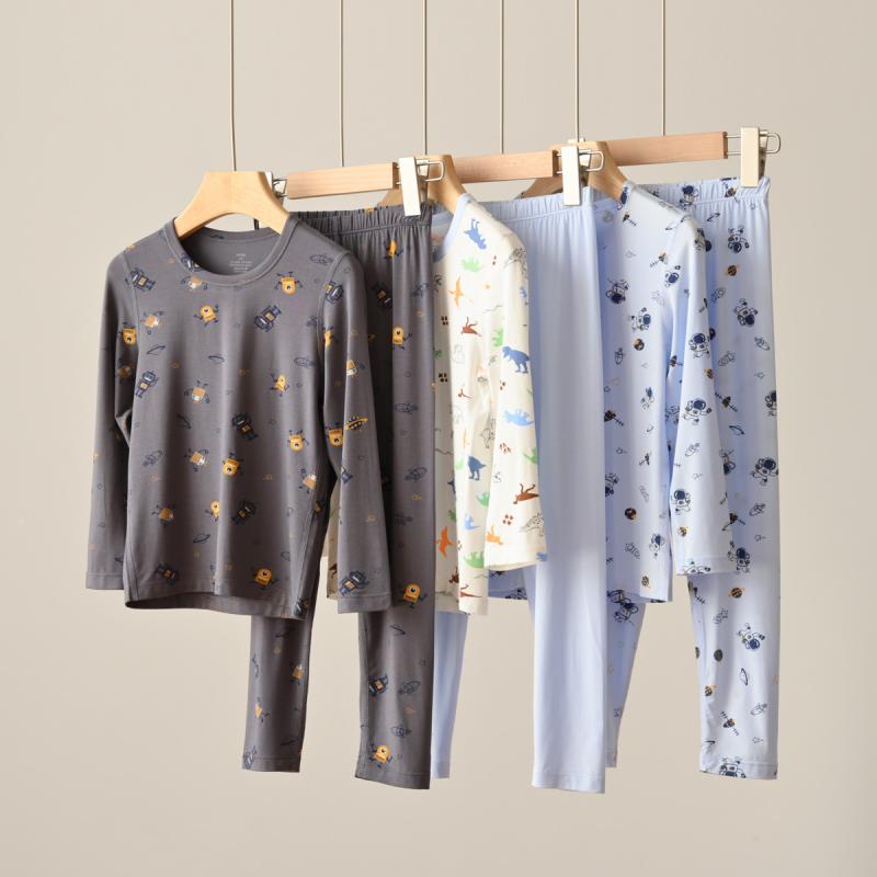 子供用インナー 上下セット 男の子 中大童 春秋 長袖Tシャツ 長ズボン 部屋着 パジャマ 再生繊維 接触冷感 動物柄 薄手 淡ブルー 宇宙飛行士 深グレー ロボット柄 ホワイト 恐竜柄 90 100 110 120 130 140 150 160 17
