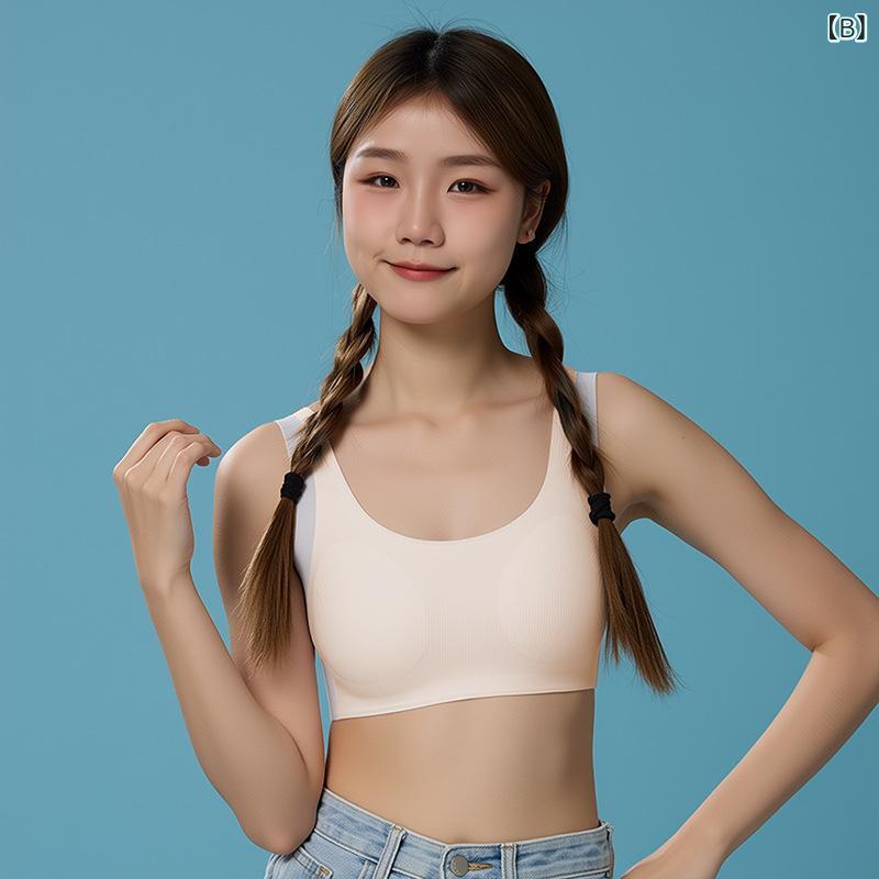 Tanzanのブラジャー ジュニア ティーン向け ノンワイヤー スポーツブラ スポブラ ハーフトップ インナー 薄手 肩紐調節可能 無地 シンプル 快適 伸縮性 吸湿速乾 通気性 中学生 高校生｜アングル3