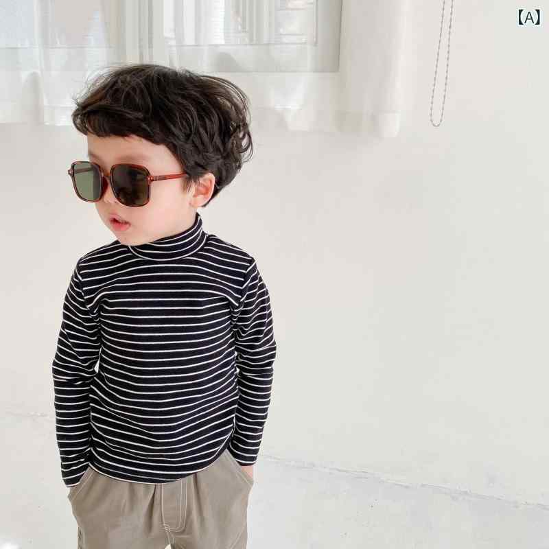 子供服 カットソー 秋冬 女児 男児 ミドルネック Tシャツ 長袖 綿 春秋 ベビー インナーシャツ ストラ..