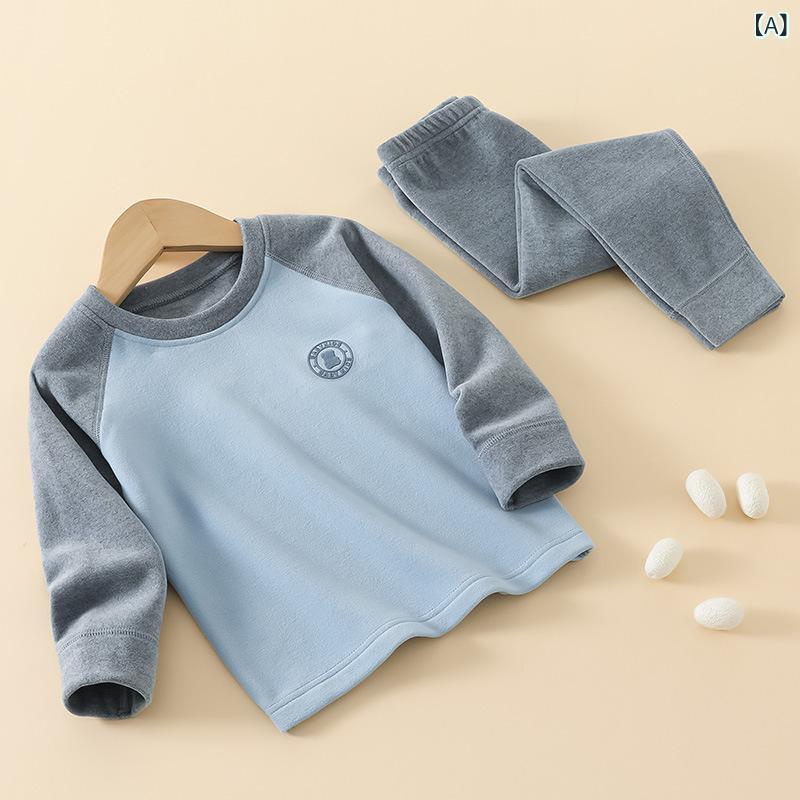 子供用インナーウェア 上下セット 男女兼用 春秋 部屋着 暖か ポリエステル 切り替え ベビー キッズ