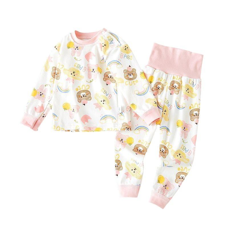 子供用インナー 上下セット ベビー服 春秋 高腰 腹巻付き 男女兼用 長袖 パジャマ 綿100％ かわいい 萌え柄 部屋着 70 80 90 100