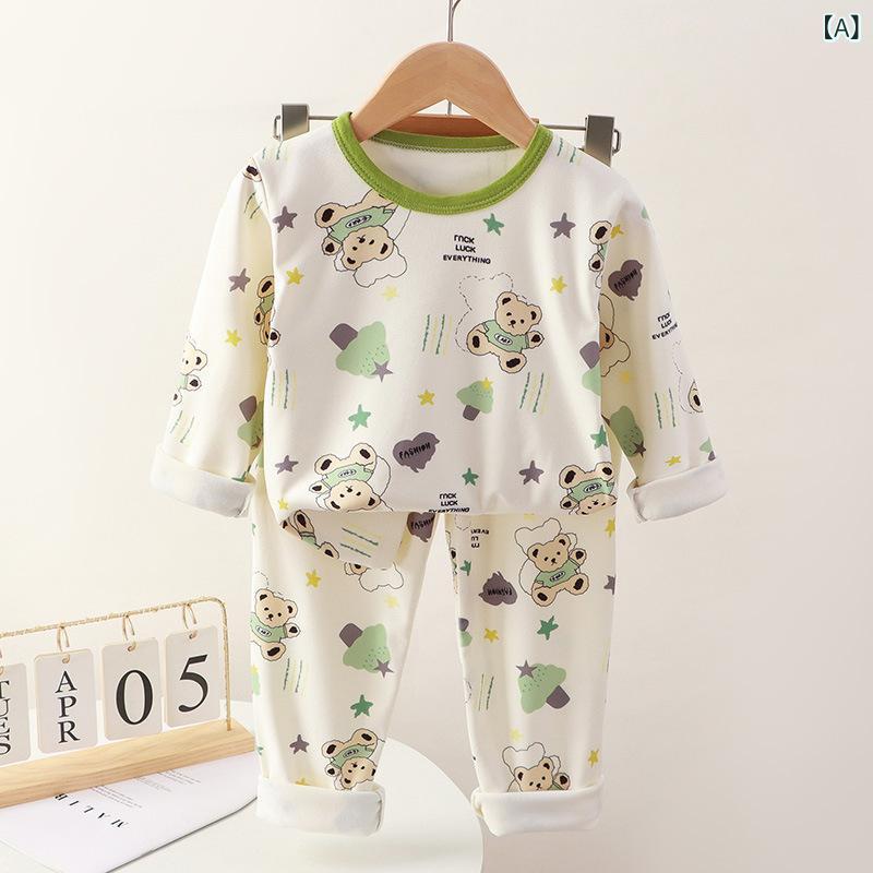 ベビー服 秋冬 裏起毛 あったか 長袖 インナー 上下セット かわいい プリント 80 90 100 110 120 130 140