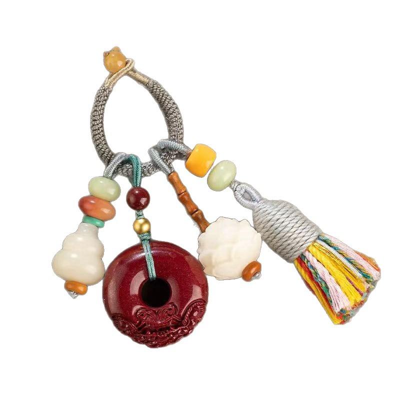 キーホルダー 朱砂 貔貅 平安扣 根付 ストラップ 縁起物 御守り 電気メッキ加工 白玉 瓢箪 多宝配珠 レ..