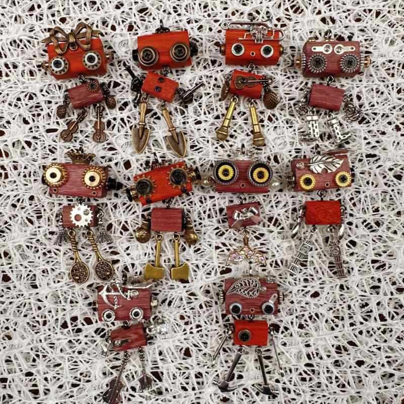 ネックレス メンズ レディース 木製 ペンダント スマホ 携帯 ストラップ ロボット 人形 キーホルダー パンク 個性的