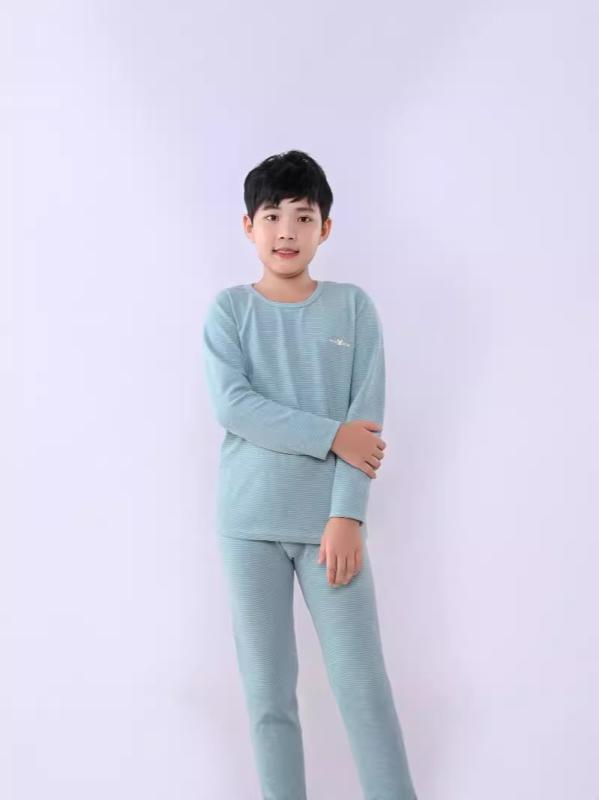 子供用インナー 上下セット キッズ 秋冬 あったかインナー 吸湿速乾 ボーイズ ガールズ インナーウェア 肌着 中学生 高校生 ポリエステル ストライプ グレー カーキ ブルー パステルグリーン ピンク パープル