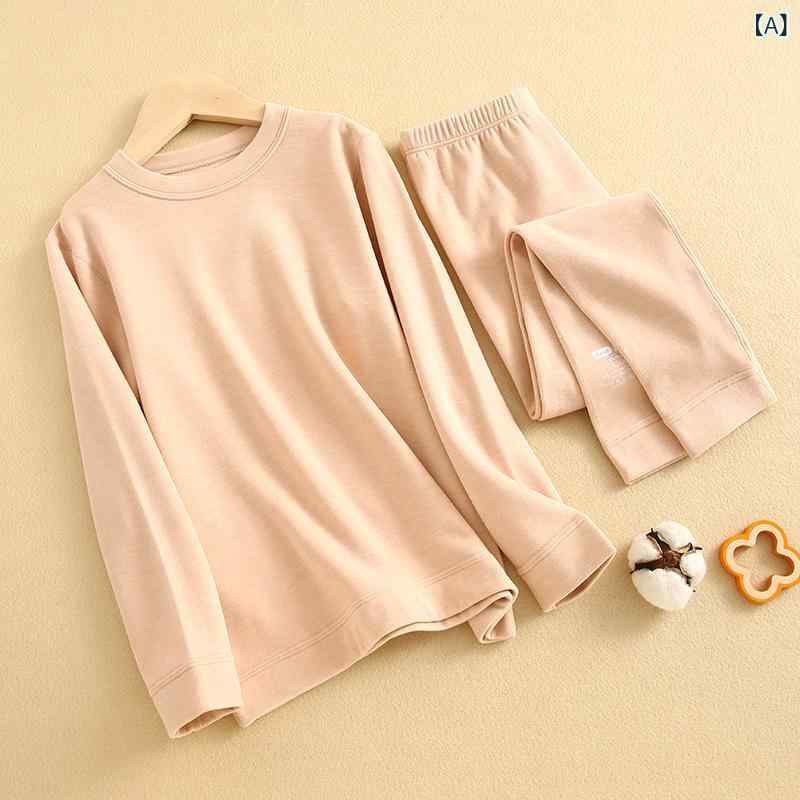子供用インナーウェアセット 男の子/女の子 長袖パジャマ 秋冬 厚手 保温 吸湿速乾 110cm 120cm 130cm 140cm 150cm 160cm 170cm 暖肤粉 拿铁咖 紫丁香 夜藍色 黒加仑 蛋挞黄 泡芙白