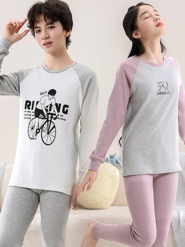 子供用肌着 キッズ 秋 冬 上下セット 綿100% 長袖 トップス 長ズボン パジャマ 男の子 女の子 ボーイズ ガールズ 保温性 通気性 快適 部屋着 ルームウェア 寝巻き グレー系 ピンク系