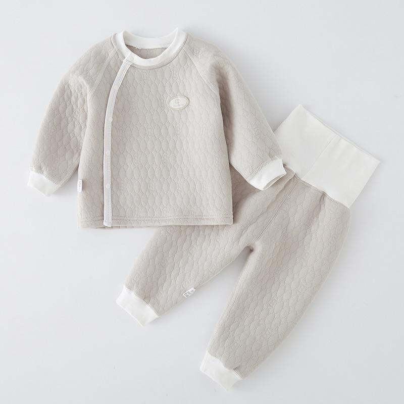 ベビー服 子供用 あったかインナー 上下セット 高腰 純綿 秋冬 薄綿 春秋 無地 かわいい パジャマ 部屋着 グレー