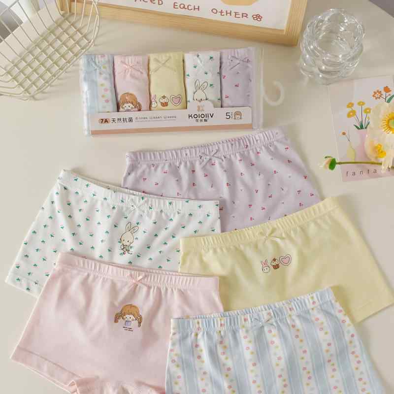 子供用 下着 女の子 ショーツ 女児 パンツ 平角 四角 短パン かわいい 蝶結び ウサギ柄 コットン 95% A類