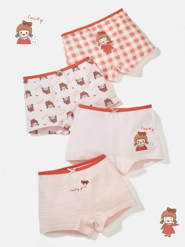 子供用 下着 女の子 女児 ショーツ パンツ コットン 平角パンツ カートゥーン 格子柄 アニマル柄 通気性