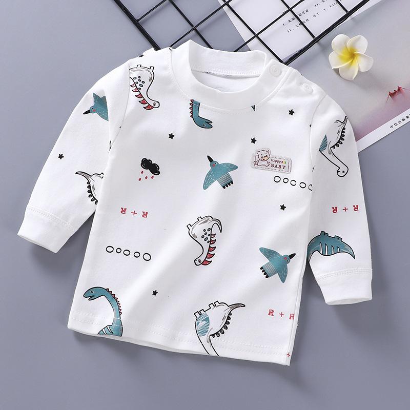 ベビー服 子供服 長袖Tシャツ カットソー 男女兼用 赤ちゃん 綿100% 保温性 柔らかい 肩開き 小恐竜柄 イチゴ柄 アヒル柄 サッカー柄 笑顔柄