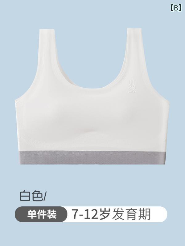 Tanzanの子供 下着 ジュニア ブラジャー 小学生 女の子 スクールインナー ハーフトップ スポーツブラ 接触冷感 薄手 全罩杯 青苹緑 白色 粉色 天藍｜アングル2